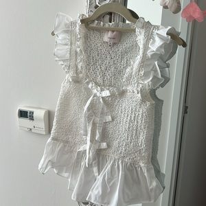 Cinq a Sept Smocked top with bows and ruffles